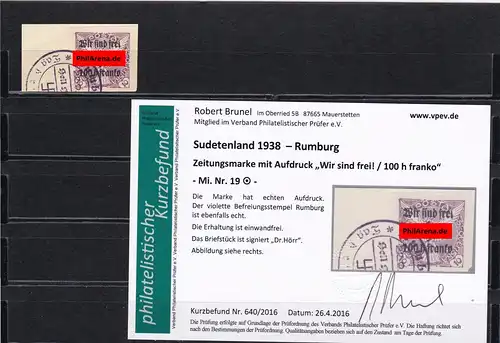 Sudetenland: MiNr. 19, gestempelt, Rumburg