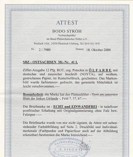 SBZ: Min. 41 I, Est de la Saxe, post-freeich, BPP Attest