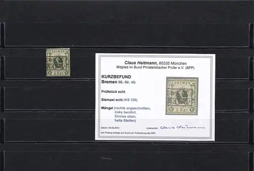 Bremen: Michel Nr. 4b, gestempelt, BPP Befund