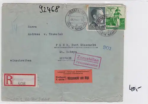 GG: Brief Interniertenpost - Einschreiben 2x Zensur,  Küssnacht