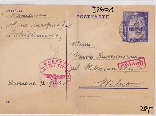 GG: Ganzsache nach Wilno/Ostland, Zensur, Bug