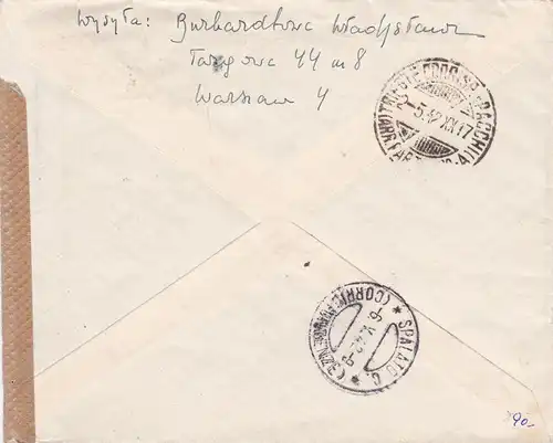 GG: Einschreiben von Warschau nach Italien, Zensur, Inlandstarif