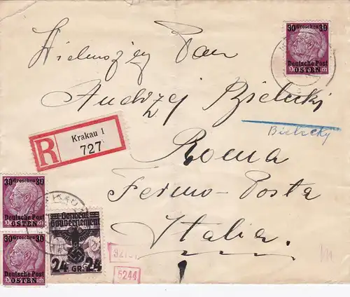 GG: Lettre recommandé de Cracovie à l'Italie, censure