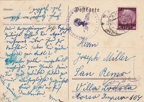 GG: Postkarte von Krakau nach Italien