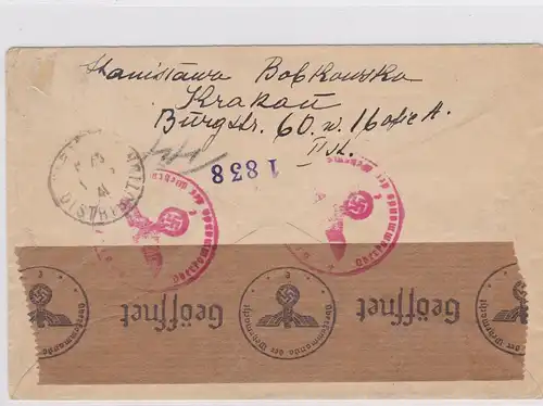 GG: Lettre recommandé de Cracovie à Paris, censure