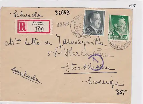 GG: lettre recommandée de Zamosc à la Suède/Zensur