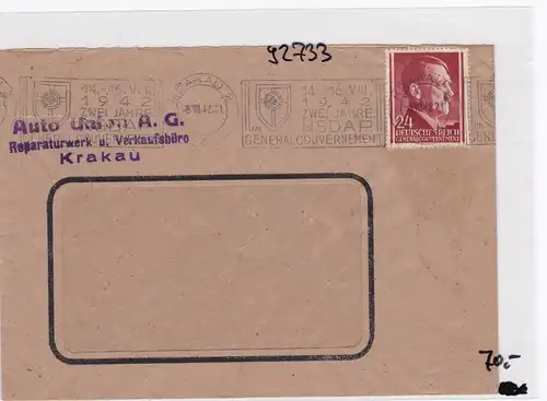 GG: Lettre de Cracovie avec cachet publicitaire, Timbre de bande Auto Union, Rare