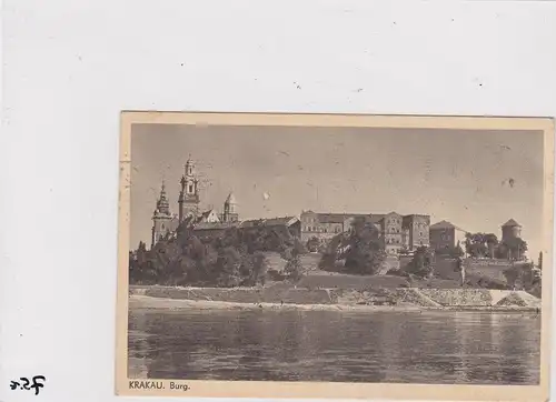 GG: Carte de visite du château de Cracovie avec le timbre publicitaire de la bande de craque