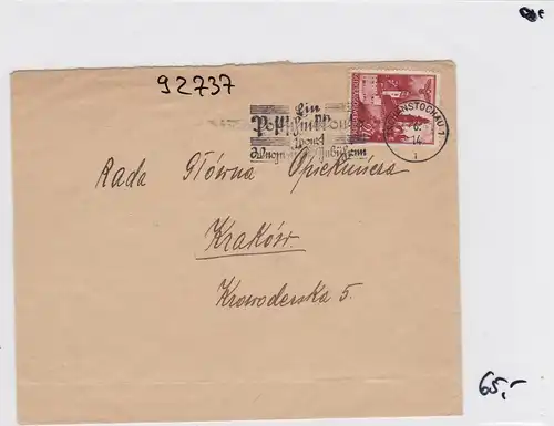 GG: Brief mit Werbestempel Tschenstochau nach Krakau, selten