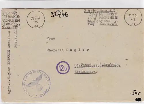 GG: Lettre postale de Varsovie avec cachet publicitaire Aq à Saint-Pierre, avec contenu