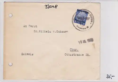 GG: Brief von Krakau, früher Brief 1939, nach Chur mit Zensur