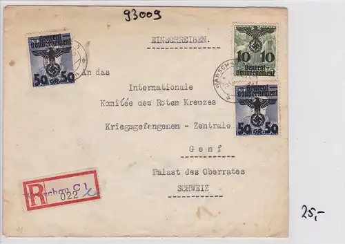GG: Einschreiben Warschau an Rotes Kreuz-Kriegsgefangenen Zentrale/Schweiz