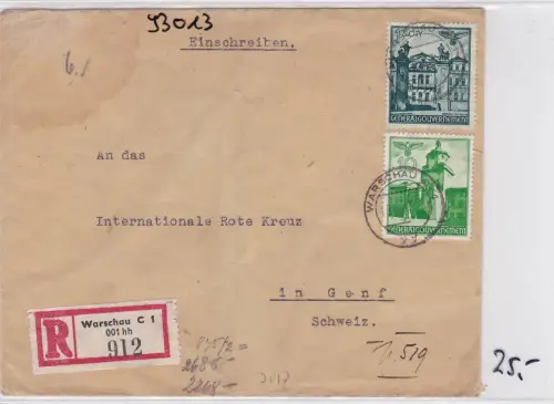 GG: Einschreiben Warschau an Rotes Kreuz- Zentrale/Schweiz