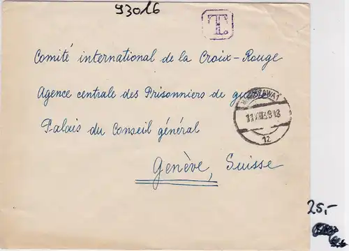 GG: Lettre avec TAXE à la Croix-Rouge- Central/Suisse