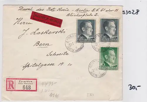 GG: Einschreiben/Eilbote von Zyrardow nach Bern/Schweiz-Zensur