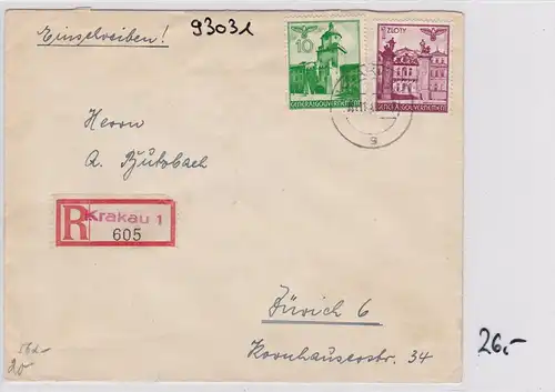 GG: Lettre recommandée de Cracovie à Zurich/Suisse- Cesurure
