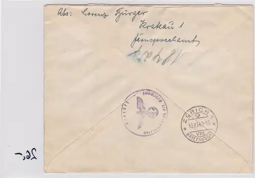 GG: Lettre recommandée de Cracovie à Zurich/Suisse- Cesurure