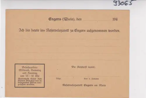 Aufnahmekarte Reservelazarett Engers/Rhein und Bestandskontrolle