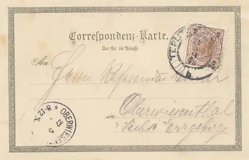 Autriche: 1898: Carte de vue de Gruss de Teplitz