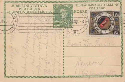 Österreich: 1908: Jubiläumsausstellung Prag-Neuern, Vignette Bund der Deutschen