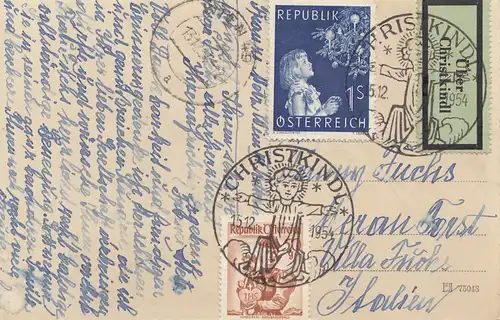 Österreich: 1954: Christkindl auf Postkarte nach Italien