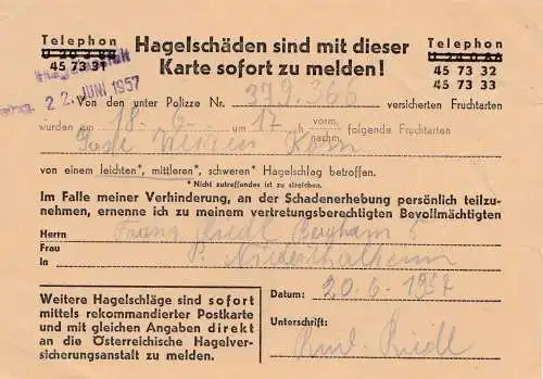 Österreich: 1957: Karte als Einschreiben von Nieder-Thalheim