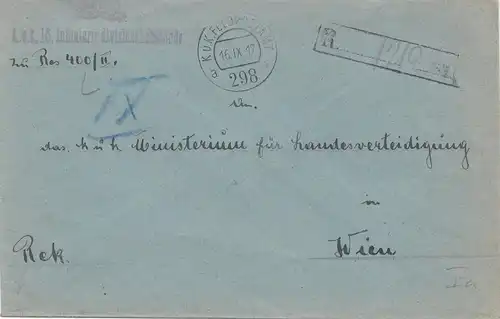 Österreich: 1917: Feldpost Einschreiben nach Wien