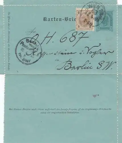 Österreich: 1895: Karten Brief von Wien nach Berlin
