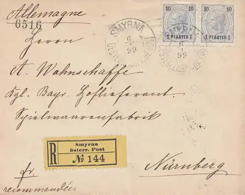 Ö-Levante: 1899: Einschreiben Smyrna nach Nürnberg
