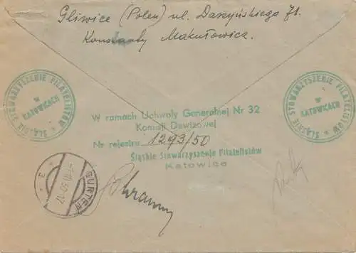 Pologne: 1950: lettre recommandée Katowice en Autriche