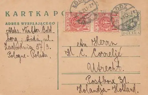 Polen: 1921: Lodz nach Utrecht