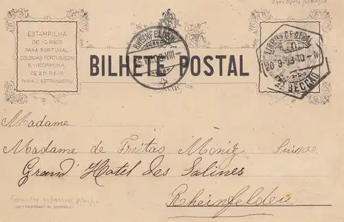 Portugal: 1903: Carte de Lisbonne vers Rheinfelden