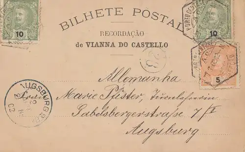 Portugal: 1902: Couto Vianna Ansichtskarte nach Augsburg