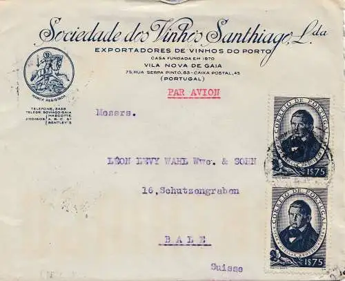 Portugal: 1945: Porto - Luftpost nach Bale/Schweiz