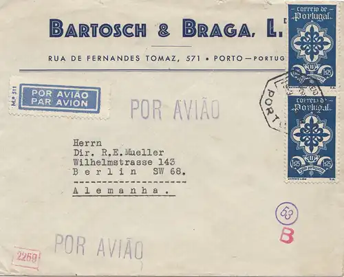 Portugal: 1941: Porto nach Berlin - Luftpost, Zensur