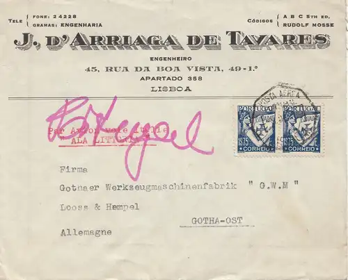 Portugal: 1940 Lisboa nach Gotha, Zensur