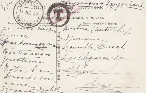 Portugal: 1909: Carte de vue Minho, supplément après Graz