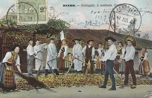 Portugal: 1909: Ansichtskarte Minho, Nachgebühr nach Graz