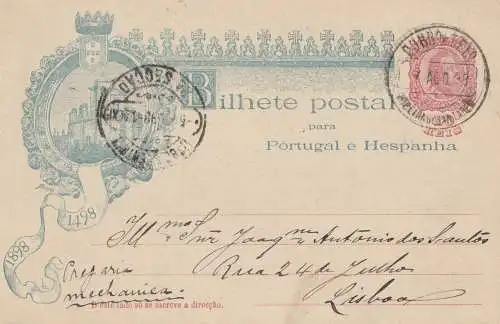 Portugal: 1898: Ganzsache nach Lisboa