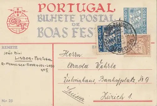 Portugal: 1939: Carte de visualisation Lisboa après Zurich