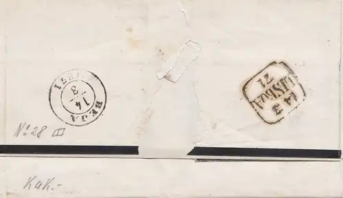 Portugal: 1871: Moura à Lisboa, lettre de deuil