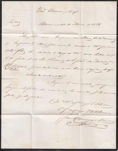 Portugal: 1871: Moura à Lisboa, lettre de deuil