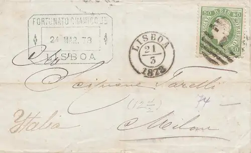 Portugal: 1878 Lisboa vers Italie. .