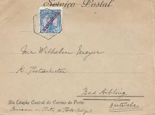 Portugal: 1910: Brief nach Bad Aibling