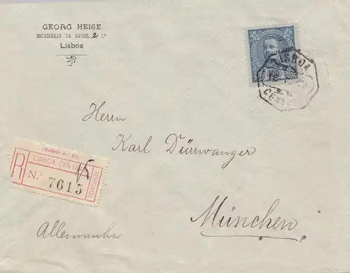 Portugal: 1908: Einschreiben Lisboa nach München