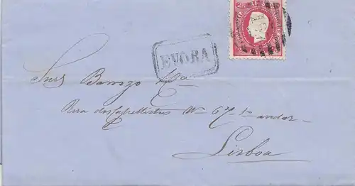Portugal: 1871: Lettre d'Evora à Lisboa