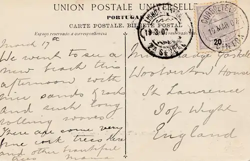 Portugal: 1907: Ansichtskarte Cintra nach England