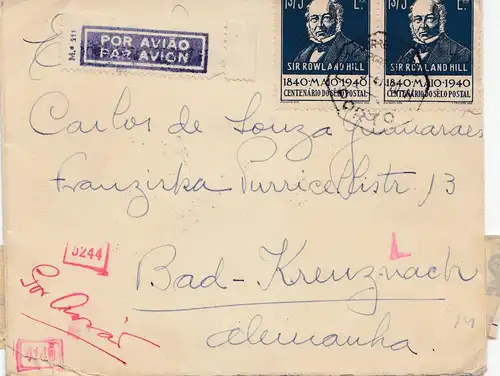 Portugal: 1941: Lettre de courrier aérien à Bad Kreuznach, censure