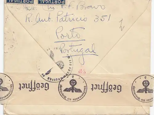 Portugal: 1941: Lettre de courrier aérien à Bad Kreuznach, censure