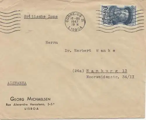 Portugal: 1947: Brief aus Lisboa nach Hamburg